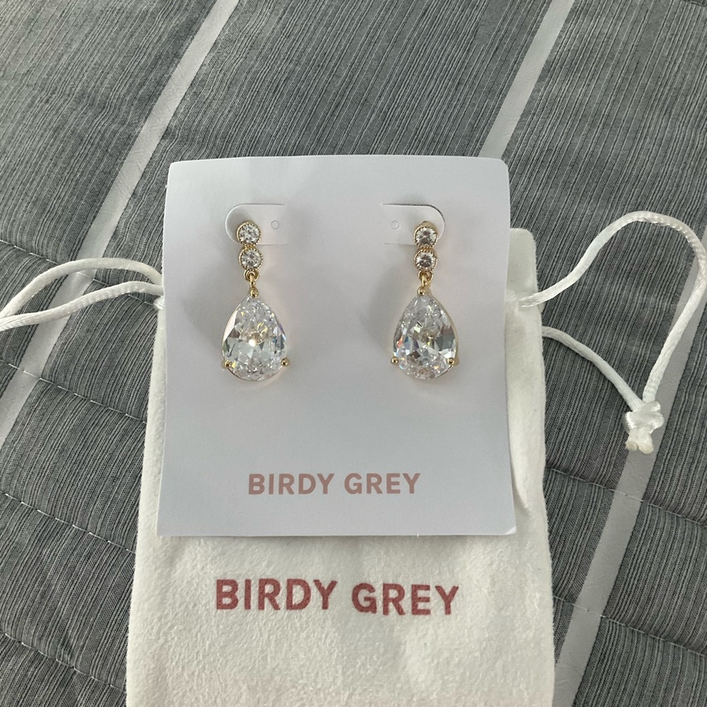 Birdy Grey Crystal Drop Earrings NWT